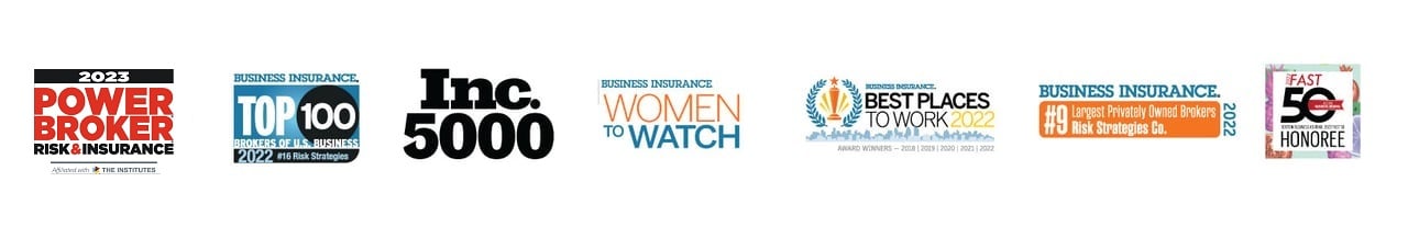 2022 Power Broker award, top 100 brokers of US Business, Inc 5000, Business Insurance Women to Watch, Best Places to Work 2022, Business Insurance, and Fast 50 Honoree 