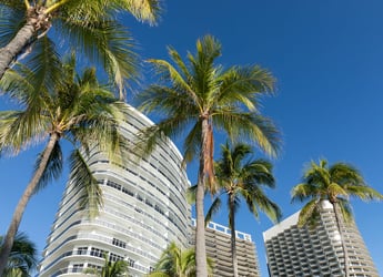 A photo of Bal Harbour Luxury Condominiums in Florida, with Palm trees gracing the foreground.