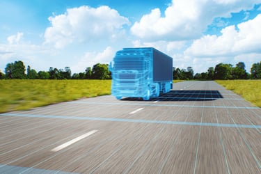 This photo shows a AI generated photo of a truck on the on the highway 