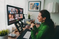 woman working from home on a video conference call