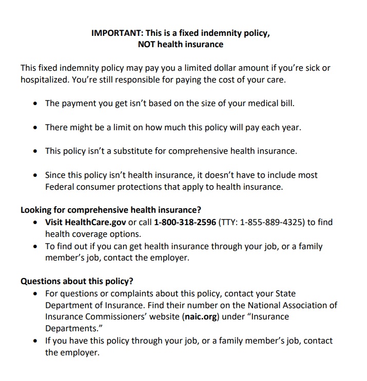 Model-Notice-Fixed-Indemnity-Policy