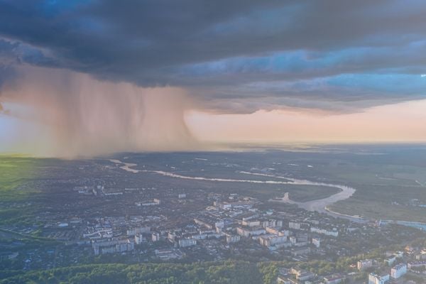 Rain storm cloud aerial view.